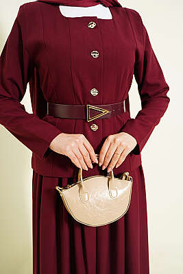 Gold Düğmeli Poliviskon Etekli Takım Bordo - İkili Takım