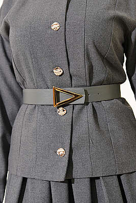 Gold Düğmeli Poliviskon Etekli Takım Füme - İkili Takım