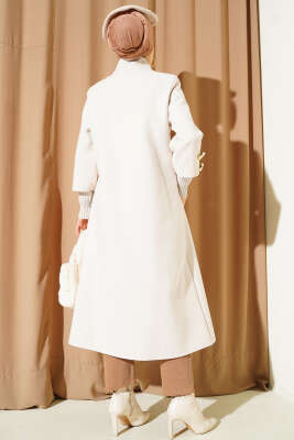 Gold Düğmeli Ribanalı Kaşe Kaban Bej - Kaban