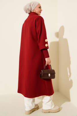 Gold Düğmeli Ribanalı Kaşe Kaban Bordo - Kaban