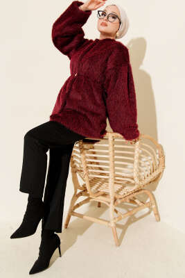 Gold Düğmeli Sakallı Kaban Bordo - Kaban