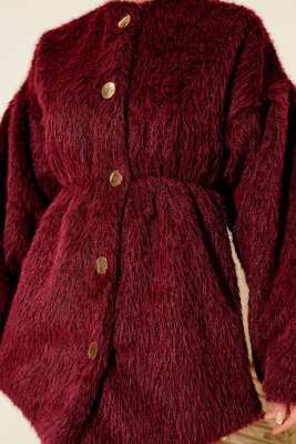 Gold Düğmeli Sakallı Kaban Bordo - Kaban