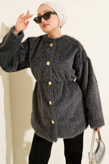 Gold Düğmeli Sakallı Kaban Füme - Kaban