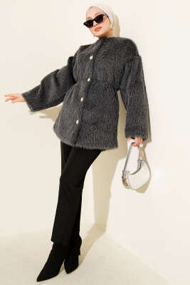 Gold Düğmeli Sakallı Kaban Füme - Kaban