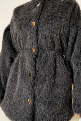 Gold Düğmeli Sakallı Kaban Füme - Kaban