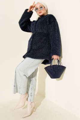 Gold Düğmeli Sakallı Kaban Lacivert - Kaban