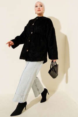 Gold Düğmeli Sakallı Kaban Siyah - Kaban