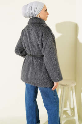 Gold Düğmeli Sakallı Kemerli Ceket Füme - Ceket