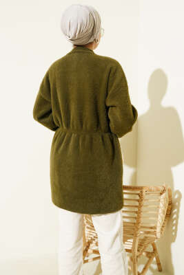 Gold Düğmeli Sakallı Triko Hırka Haki - Hırka