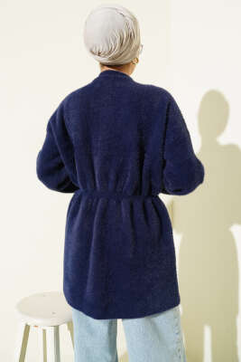 Gold Düğmeli Sakallı Triko Hırka Lacivert - Hırka