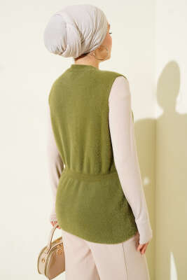 Gold Düğmeli Sakallı Yelek Çağla Yeşili - Yelek