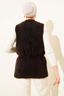 Gold Düğmeli Sakallı Yelek Kahve - Yelek