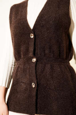 Gold Düğmeli Sakallı Yelek Kahve - Yelek