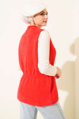 Gold Düğmeli Sakallı Yelek Kırmızı - Yelek