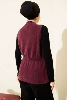 Gold Düğmeli Sakallı Yelek Mürdüm - Yelek