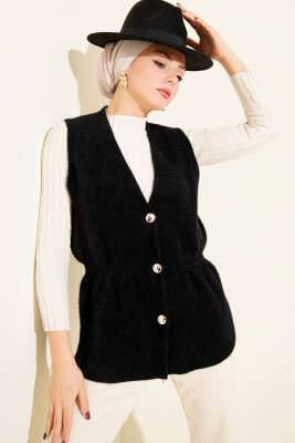 Gold Düğmeli Sakallı Yelek Siyah - ARISOY