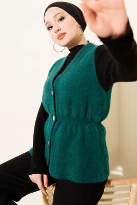 Gold Düğmeli Sakallı Yelek Zümrüt - ARISOY