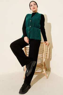 Gold Düğmeli Sakallı Yelek Zümrüt - Yelek