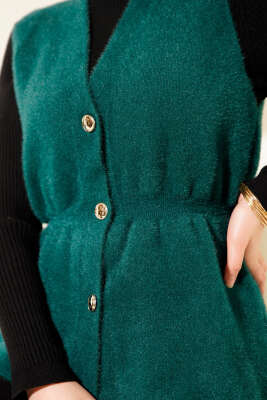 Gold Düğmeli Sakallı Yelek Zümrüt - Yelek