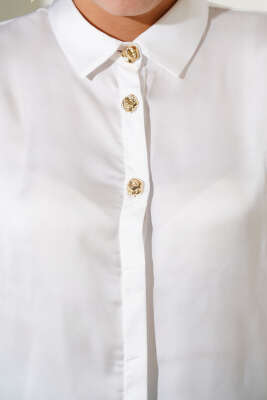 Gold Düğmeli Saten Gömlek Beyaz - Yılın Fırsatı