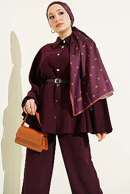 Gold Düğmeli Tensel Panço Takım Bordo - İkili Takım