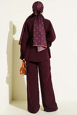 Gold Düğmeli Tensel Panço Takım Bordo - İkili Takım