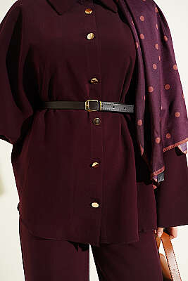 Gold Düğmeli Tensel Panço Takım Bordo - İkili Takım