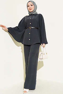 Gold Düğmeli Tensel Panço Takım Füme - TABA