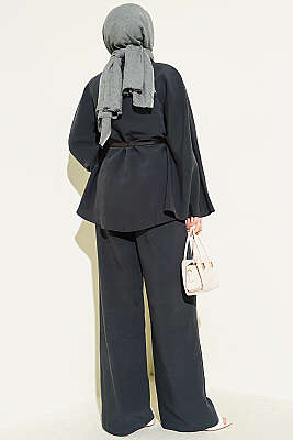 Gold Düğmeli Tensel Panço Takım Füme - İkili Takım