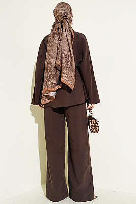 Gold Düğmeli Tensel Panço Takım Kahve - İkili Takım
