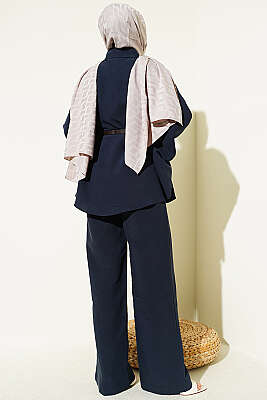 Gold Düğmeli Tensel Panço Takım Lacivert - İkili Takım