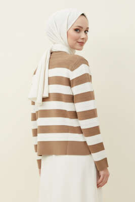 Gold Düğmeli Triko Kısa Hırka Vizon - Yılın Fırsatı