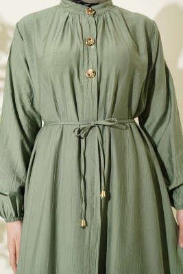 Gold Düğmeli Uzun Tunikli İkili Takım Çağla Yeşili - İkili Takım