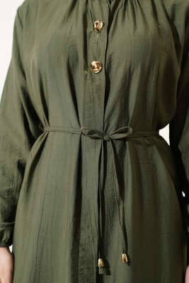 Gold Düğmeli Uzun Tunikli İkili Takım Haki - İkili Takım