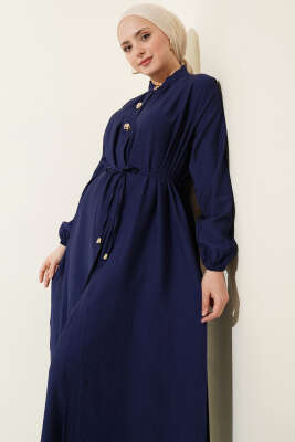 Gold Düğmeli Uzun Tunikli İkili Takım Lacivert - İkili Takım