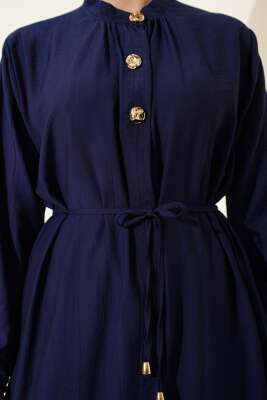 Gold Düğmeli Uzun Tunikli İkili Takım Lacivert - İkili Takım