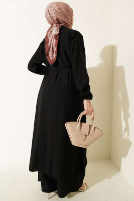 Gold Düğmeli Uzun Tunikli İkili Takım Siyah - İkili Takım