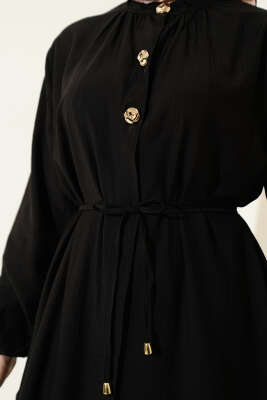 Gold Düğmeli Uzun Tunikli İkili Takım Siyah - İkili Takım