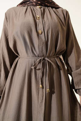 Gold Düğmeli Uzun Tunikli İkili Takım Vizon - İkili Takım