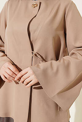 Gold Düğmeli Yan Bağlamalı Kimono Bej - Dış Giyim&Mont