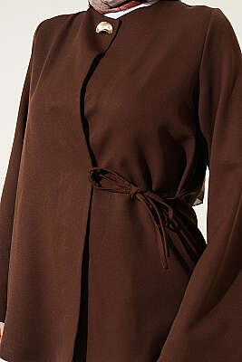 Gold Düğmeli Yan Bağlamalı Kimono Kahve - Dış Giyim&Mont