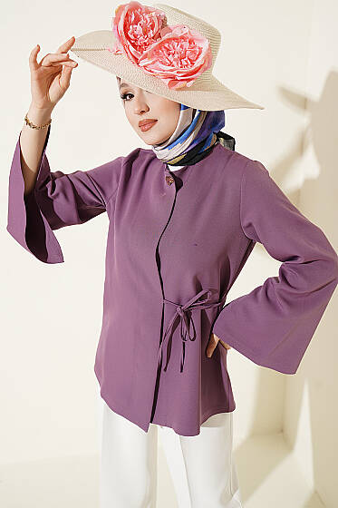 Gold Düğmeli Yan Bağlamalı Kimono Lila - Dış Giyim&Mont