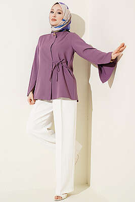 Gold Düğmeli Yan Bağlamalı Kimono Lila - Dış Giyim&Mont