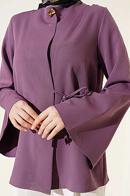 Gold Düğmeli Yan Bağlamalı Kimono Lila - Dış Giyim&Mont