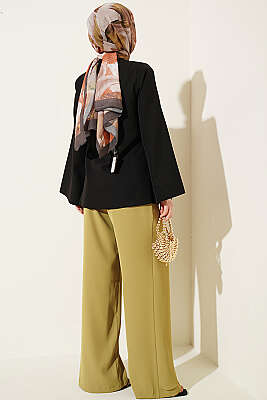 Gold Düğmeli Yan Bağlamalı Kimono Siyah - Dış Giyim&Mont