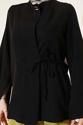 Gold Düğmeli Yan Bağlamalı Kimono Siyah - Dış Giyim&Mont