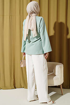 Gold Düğmeli Yan Bağlamalı Kimono Su Yeşili - Dış Giyim&Mont