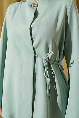 Gold Düğmeli Yan Bağlamalı Kimono Su Yeşili - Dış Giyim&Mont