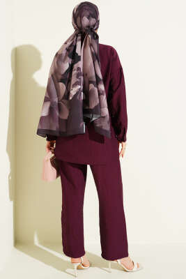 Gold Düğmeli Yan İp Bağcıklı İkili Takım Burgonya - İkili Takım