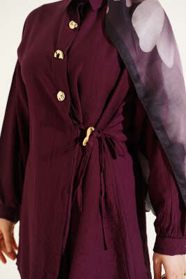 Gold Düğmeli Yan İp Bağcıklı İkili Takım Burgonya - İkili Takım